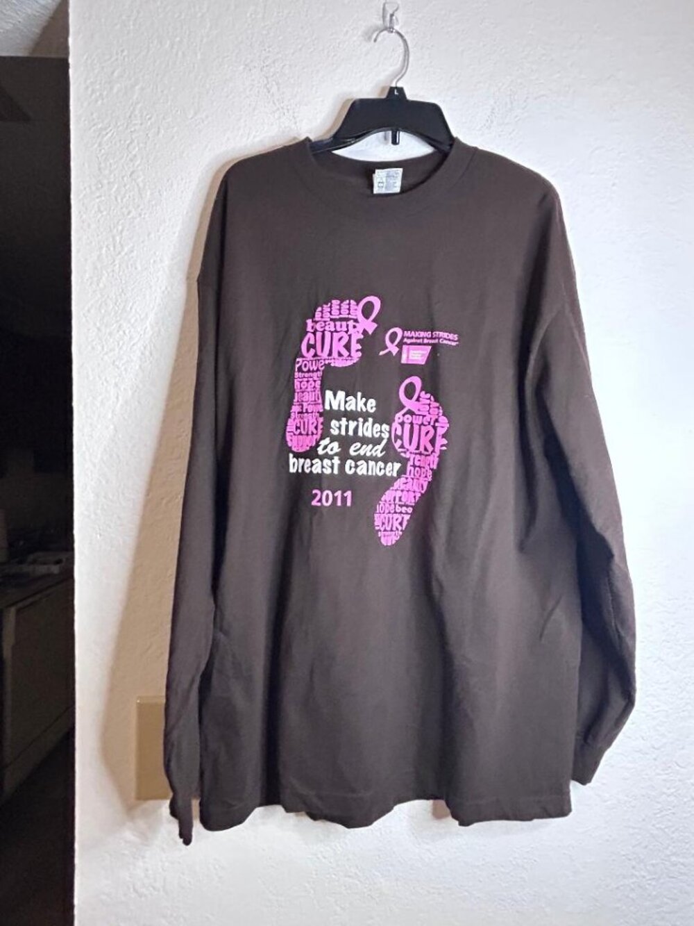 American Cancer Society Long Sleeve Pink and Brown Breast Cancer Awareness Tee